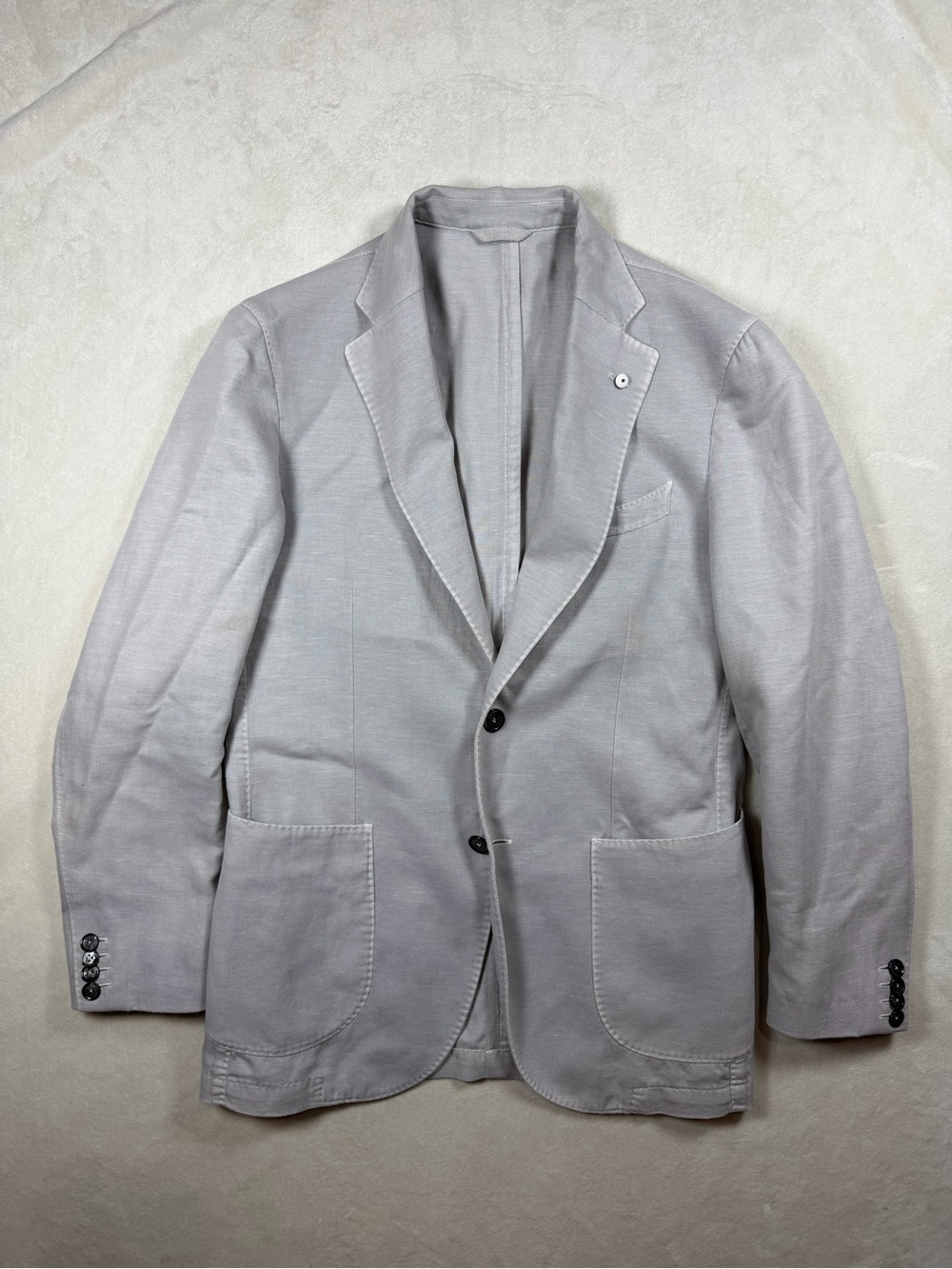 L.B.M. 1911 Lubiam 38R Cotton Linen Patch Pocket 2 Button Gray Casual Blazer
